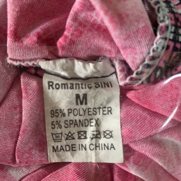 ROMANTIC SINI PINK/CREAM BROWN PATTERN V FRONT & BACK MAXI DRESS SIZE MEDIUM-EUC - Picture 3 of 4